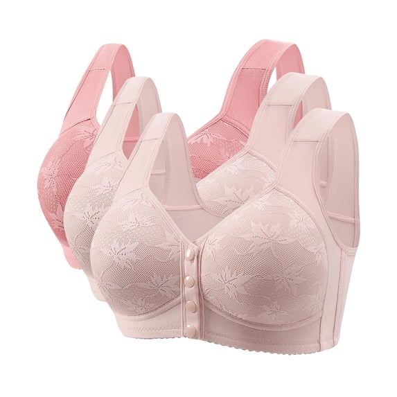 DAFPZW 3 Pack Daisy Bras for Older Women, Front Closure Wireless Bras Plus Size No Underwire Full Coverage Everyday Bralettes