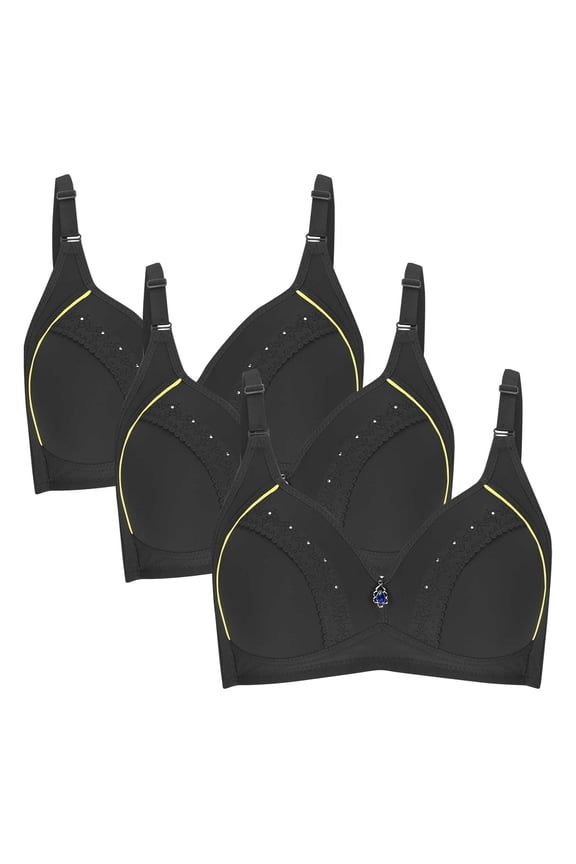 3 Pack No Wire Bras for Women High Supportive Comfortable Cotton Bras Sexy Embroidered Large Breast Deep V Bras