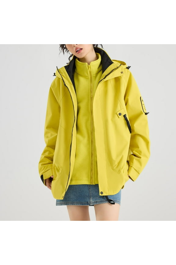 3 in 1 Jackets for Women Fall Winter Fleece Insulation Hooded Jacket Hiking Outdoor Windproof Warm Windbreaker Outerwear