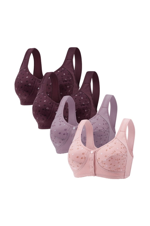 4 Pack Daisy Bras for Older Women Front Closure Full Coverage Senior Padded Bras Upgraded Wireless Everyday Bralettes