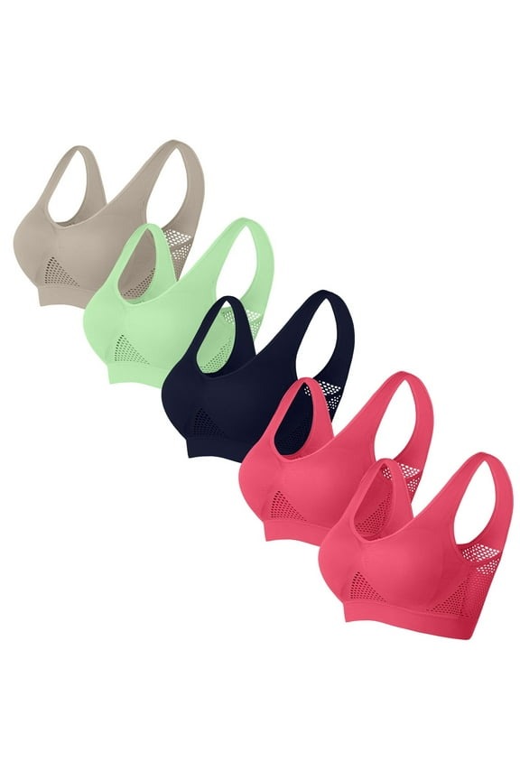 5PC Womens Sports Bras Full Coverage Push up Breathable Bras Seamless Wireless Yoga Bra with Removable Pads