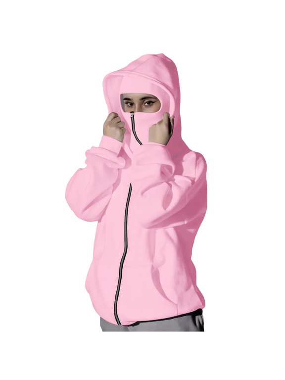 Balaclava Hoodie with Built In Eye Mask, Double Hooded Zip Up Sweatshirt Jacket Wind-resistant Winter Hoodies for Women