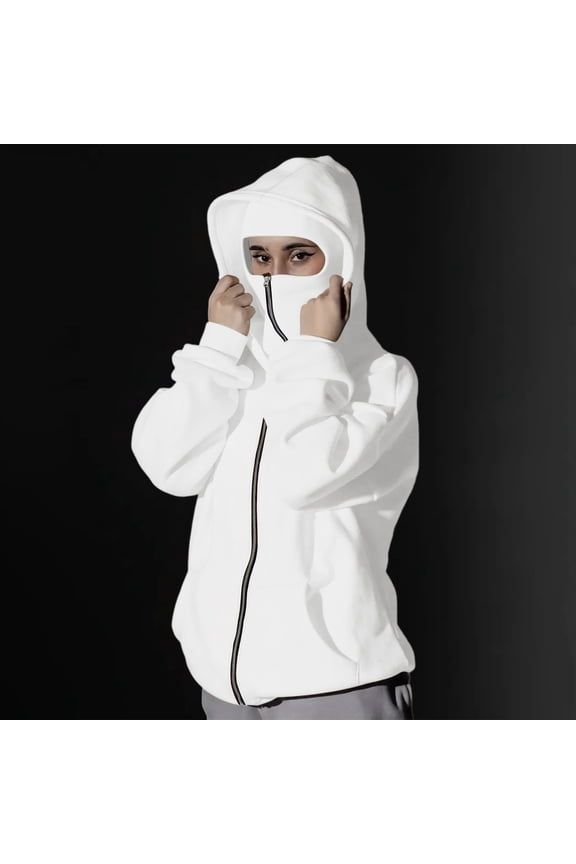 Balaclava Jacket Zip Up Fashion Double Layer Hoodie Hip Hop Outerwear Jacket Y2K Clothing for Men and Women