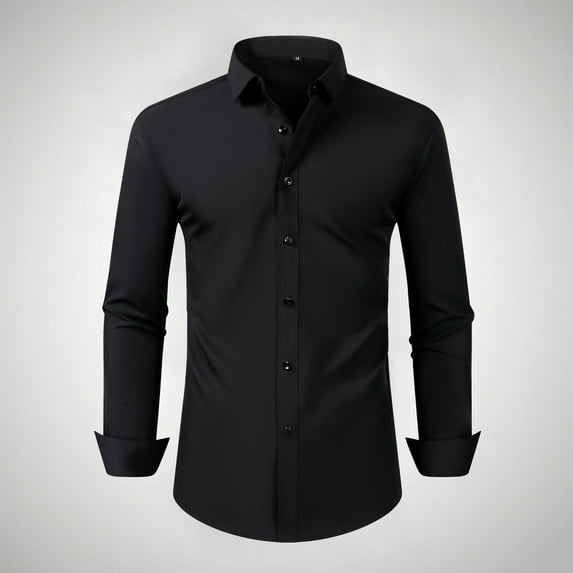 DAFPZW Black Stretch Dress Shirts for Men Slim Fit Long Sleeve Button Down Business Casual Formal