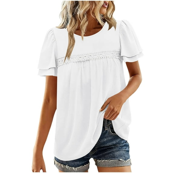 DAFPZW Blouses for Women Dressy Casual Peplum Babydoll Tops Ruffle Short Sleeve Shirts Plus Size Fashion Clothing