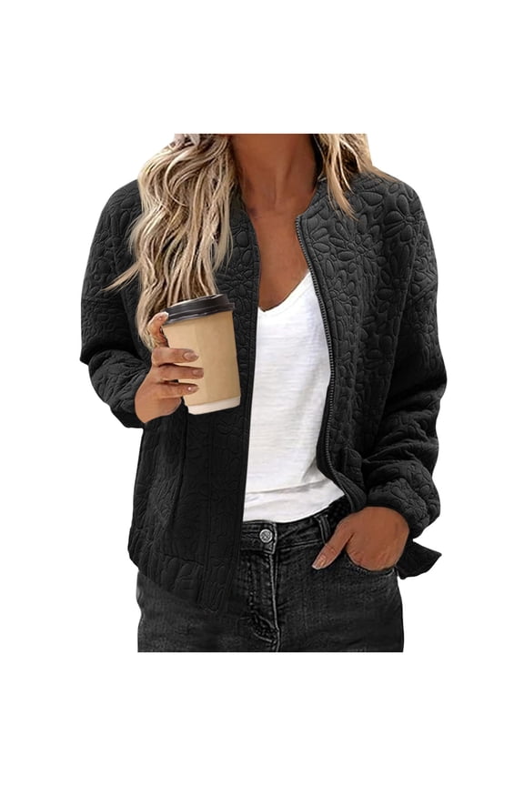 Bomber Jackets for Women Fall Fashion 2025 Cute Jacquard Coats Lightweight Zip Up Jackets Dressy Casual
