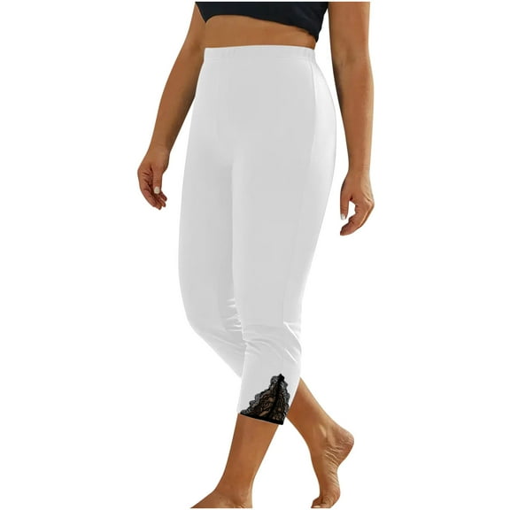 DAFPZW Capri Leggings for Women Summer Elastic High Waisted Workout Yoga Pants Casual Slim Fit Beach Cropped Trousers