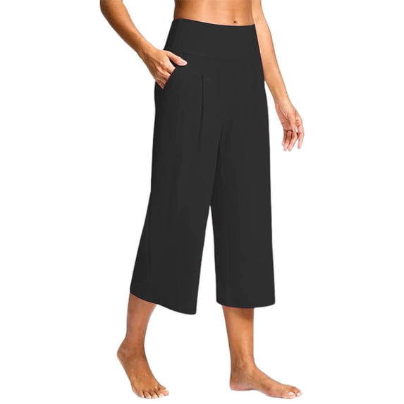 DAFPZW Capri Pants for Women Wide Leg Yoga Casual Cropped Pants with Pockets Loose High Waist Capris