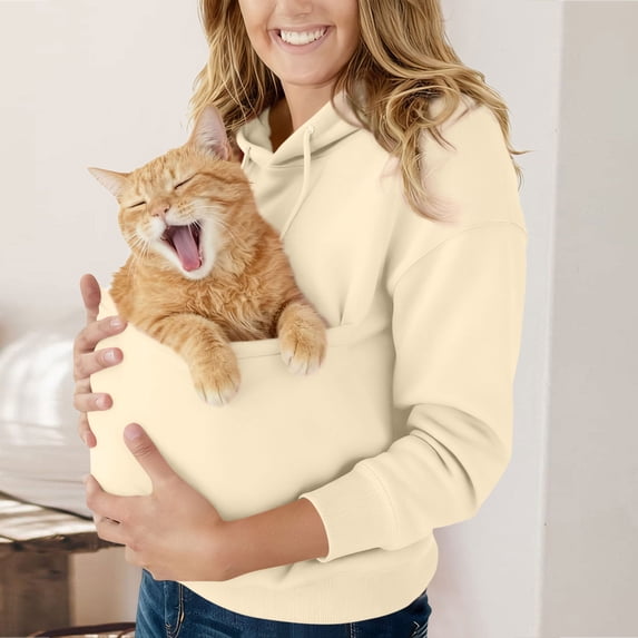 DAFPZW Cat Pouch Hoodie for Women Kangaroo Pocket Dog Pouch Sweatshirts Pet Carrier Pullover Animal Holder Long Sleeve Tops