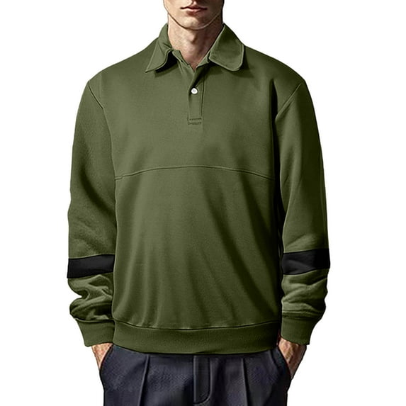 DAFPZW Color Block Lapel Sweatshirt for Men Loose Pullover Long Sleeve Button V-Neck Casual T-Shirt Fall Clothes