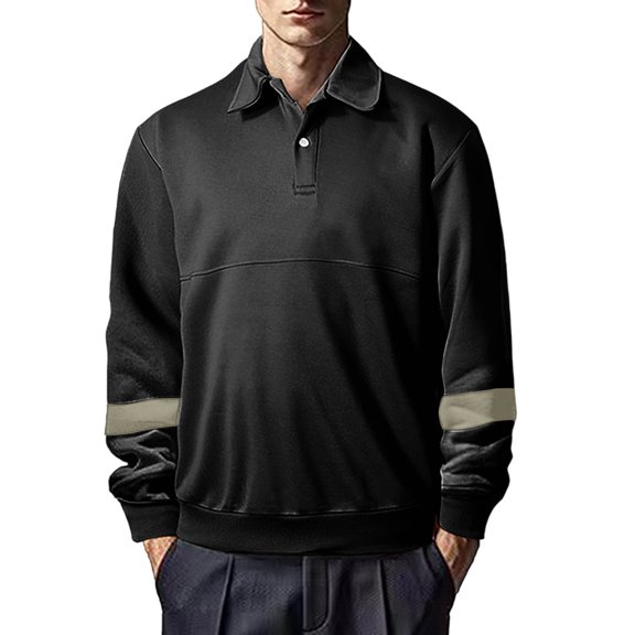 DAFPZW Color Block Lapel Sweatshirt for Men Loose Pullover Long Sleeve Button V-Neck Casual T-Shirt Fall Clothes