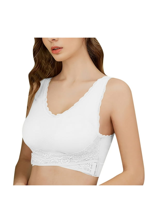Comfy Corset Bra with Front Cross Side Buckle Lace for Older Women Adjustable Strape Full Coverage Yoga Sports T-Shirt Bra