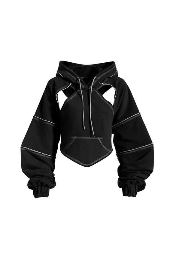 Crop Hip Hop Hoodies Women Pullover Spring Autumn Cutout Backless Bandage Short Hooded Sweatshirt Tracksuit