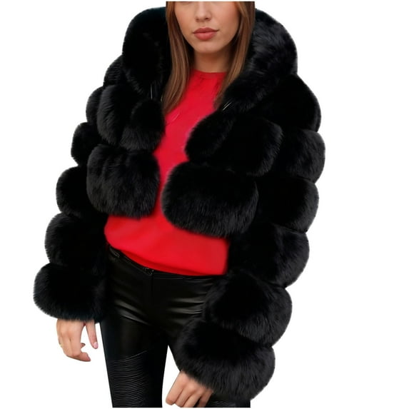 DAFPZW Cropped Faux Fur Coat for Womens Fashion Long Sleeve Open Front Winter Hooded Cardigans Warm Fuzzy Teddy Coats