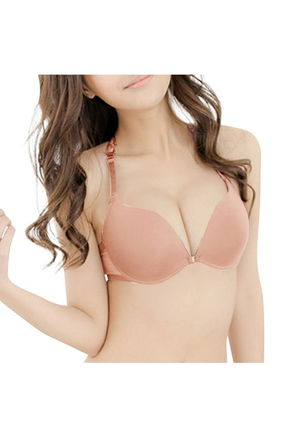 Deep V-Neck Backless Bras for Women Padded Bralette Push Up Seamless Wire-Free Low Back Bra Convertible Straps