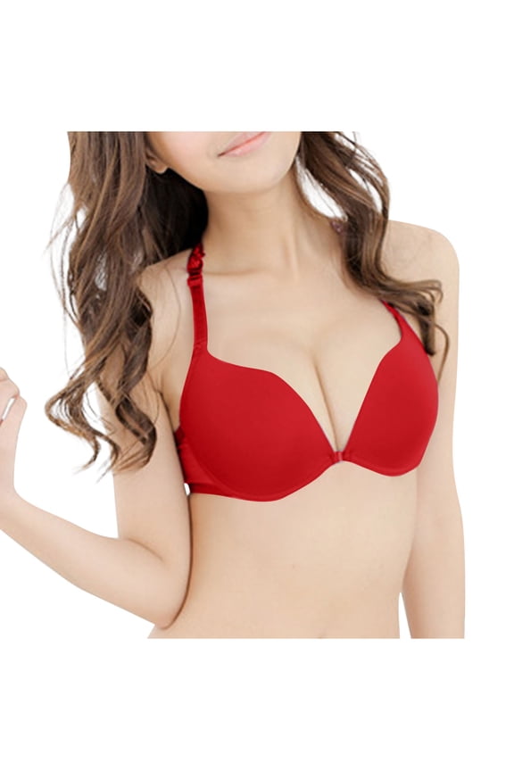 Deep V-Neck Backless Bras for Women Padded Bralette Push Up Seamless Wire-Free Low Back Bra Convertible Straps