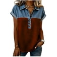 thumbnail image 1 of DAFPZW Denim Patchwork Shirt for Women Cap Sleeve Button Work Tops Lightweight Breathable Soft Casual Blouse Tees, 1 of 5