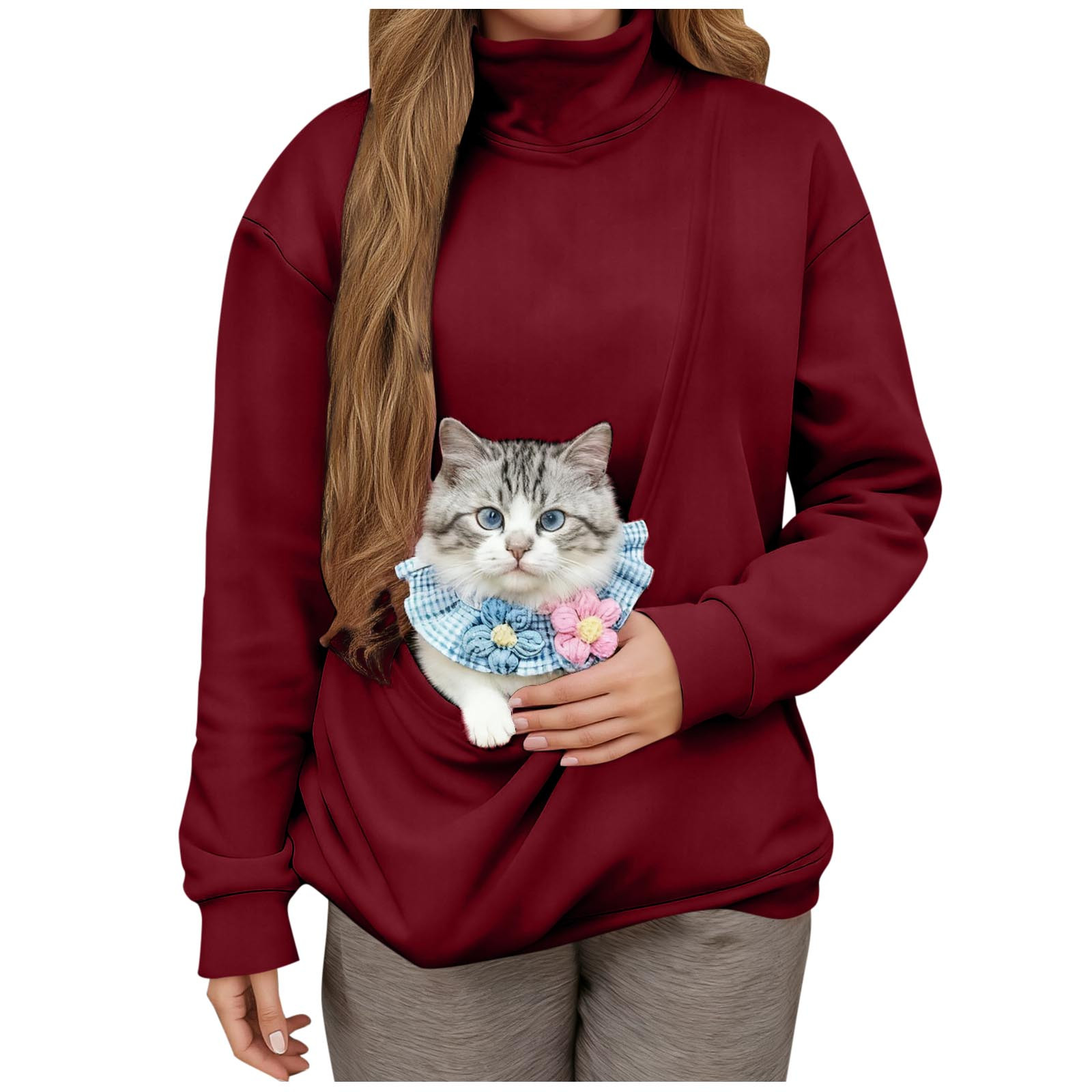 Men Women Pet Pouch Hoodie Long Sleeve Large Kangaroo Pocket Sweater Cat Puppy Holder Hooded Sweatshirt (Grey, L), Gray, L