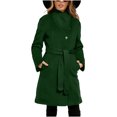 thumbnail image 1 of DAFPZW Elegant Stand Collar Pea Coats for Women Thicken Wool Single Breasted Mid-Long Thicken Wool Trench Coat with Belt, 1 of 9