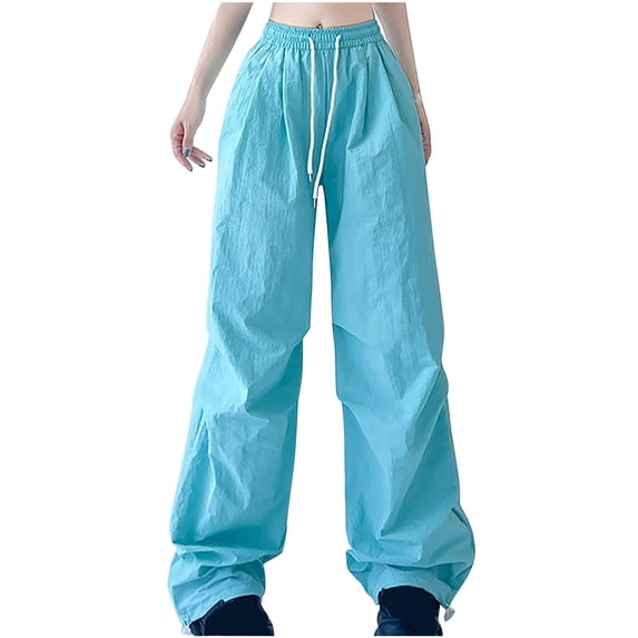 DAFPZW Fashion Parachute Pants Woman Wide Leg Baggy Pants Y2K High Waisted Joggers Sweatpants Hip Hop Oversized Streetwear