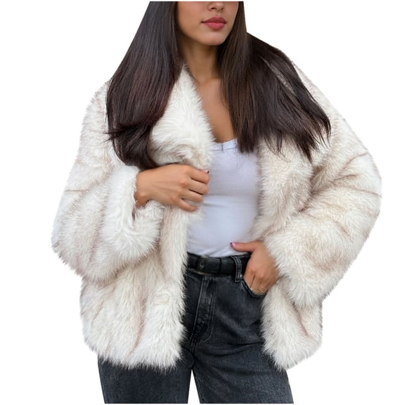 DAFPZW Faux Fur Coat for Womens Cropped Fluffy Shaggy Jacket Lapel Collar Long Sleeve Open Front Winter Cardigan Short Coats