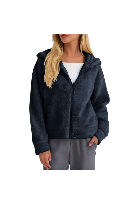 Faux Fur Fleece Jacket for Women Zip Up Sherpa Jackets Fluffy Coat Fuzzy Teddy Winter Hoodies