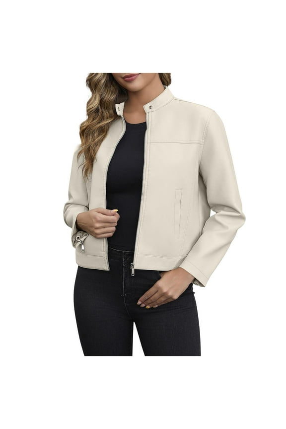 Faux Leather Short Jacket Women Fall and Winter Fashion Motorcycle Biker Casual Slim Bomber Coat