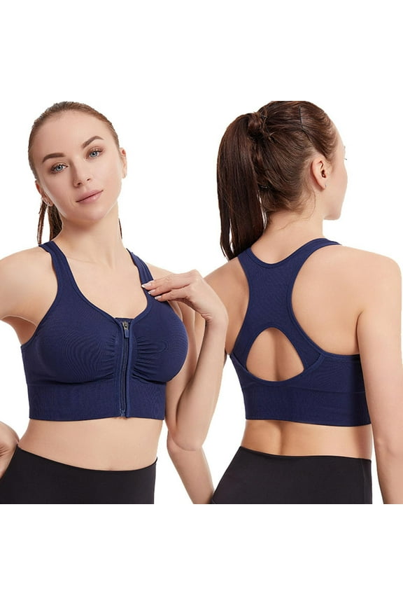 Front Zipper Sports Bras for Women Wirefree Post Surgery Bra Front Closure Racerback Compression Mastectomy Bras