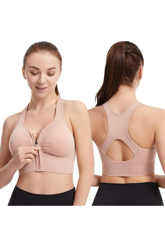 Front Zipper Sports Bras for Women Wirefree Post Surgery Bra Front Closure Racerback Compression Mastectomy Bras