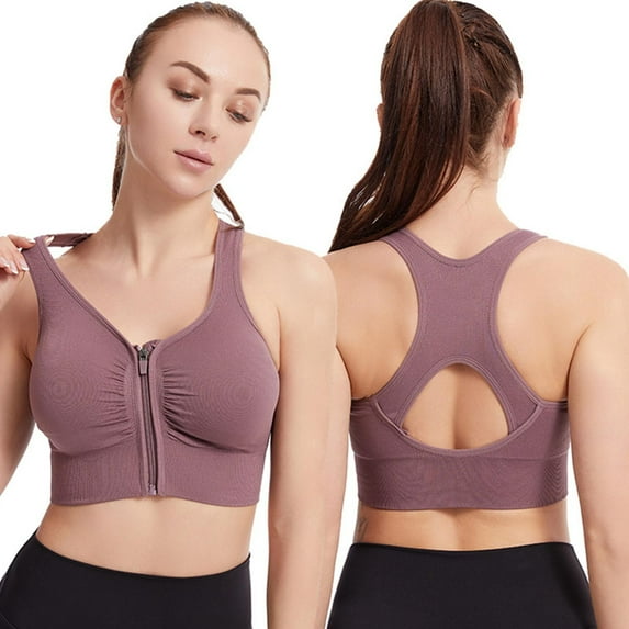 DAFPZW Front Zipper Sports Bras for Women Wirefree Post Surgery Bra Front Closure Racerback Compression Mastectomy Bras