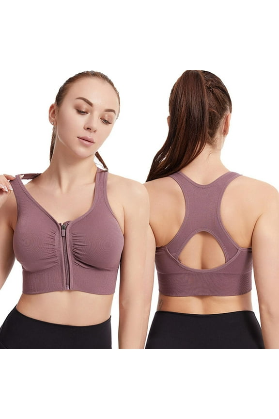 Front Zipper Sports Bras for Women Wirefree Post Surgery Bra Front Closure Racerback Compression Mastectomy Bras
