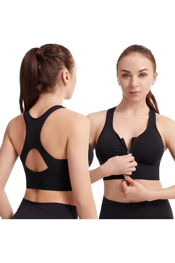 Front Zipper Sports Bras for Women Wirefree Post Surgery Bra Front Closure Racerback Compression Mastectomy Bras