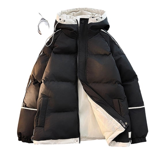 DAFPZW Hooded Puffer Jackets for Men Full Zip Quilted Down Coat Warm Thicken Winter Puffy Jacket Padded Outwear Pockets