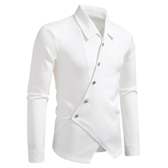 DAFPZW Irregular Button Shirts for Men Fall Long Sleeve Solid Dress Shirt Fashion Turndown Collar Tops Casual Wedding Shirt