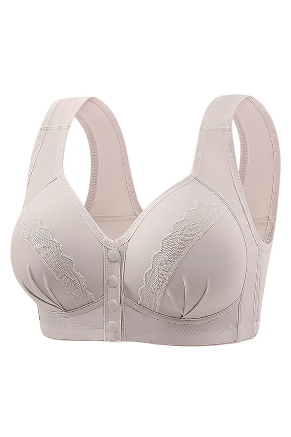 Lace Bras for Older Women Front Closure Snap No Underwire Comfort Bralette Push Up Full Coverage Everyday Underwear