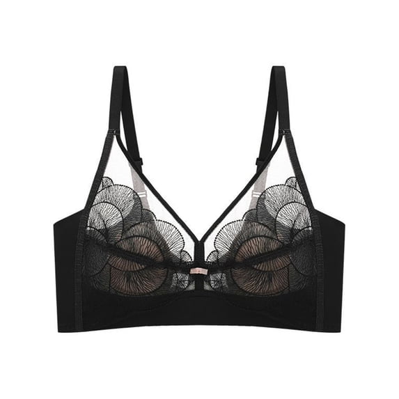 DAFPZW Lace Bras for Women Full Coverage No Underwire Lightly Lined Bra See Through Mesh Seamless Wireless Push Up Bralette