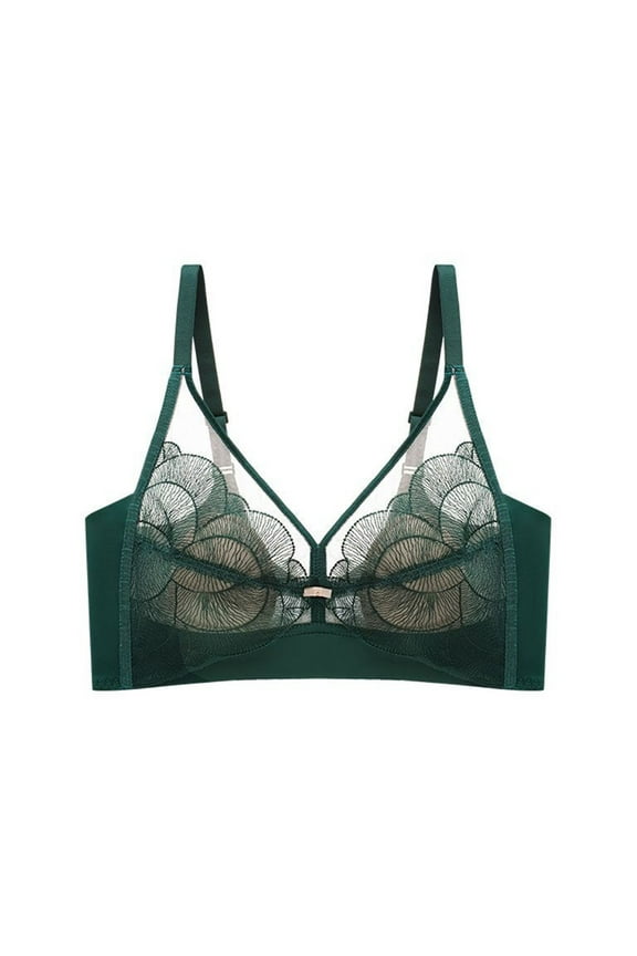 Lace Bras for Women Full Coverage No Underwire Lightly Lined Bra See Through Mesh Seamless Wireless Push Up Bralette