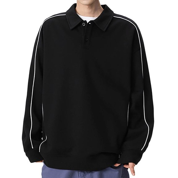 DAFPZW Lapel V-Neck for Men Casual Loose Fit Long Sleeve Spring Basic Pullover Tops 2026 Fashion Clothes Outfits