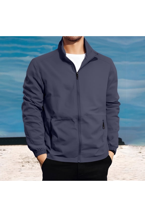 Light Jackets for Men with Zipper Pockets Zip Up Stand Collar Golf Jacket Lightweight Big and Tall