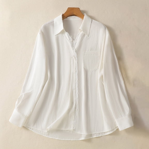 DAFPZW Linen Shirts for Women Casual Solid Color Long Sleeve Loose Blouse Lightweight Flowy Thin Tops Soft Comfort Shirt