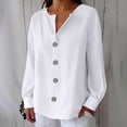 thumbnail image 1 of DAFPZW Linen Shirts for Womens Summer Button Down V Neck 3/4 Sleeve Blouses Casual Loose Seniors Tunic Tops, 1 of 6