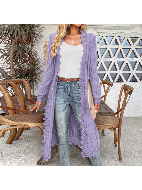 Long Cardigans for Women Open Front Drape Lightweight Duster Long Sleeve Crochet Lace Outerwear Casual Fall Cardigan