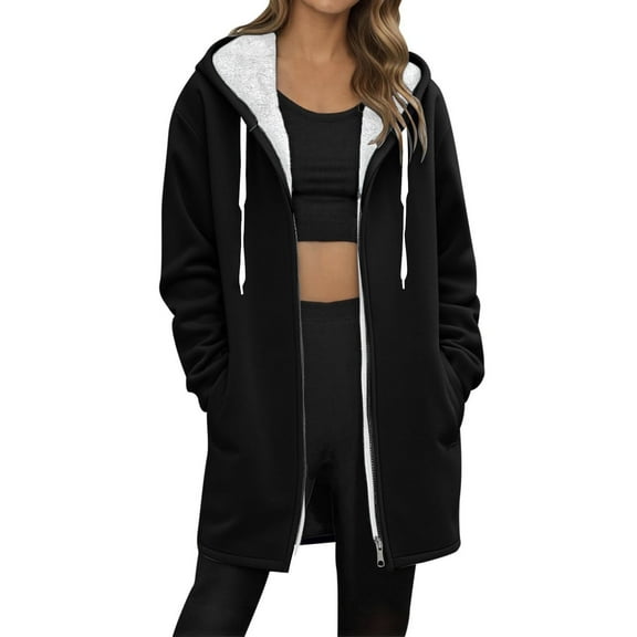 DAFPZW Long Hoodies for Women Zip Up Sherpa Lined Zipper Fleece Jacket Tunic Sweatshirts 2025 Fall Winter Fashion Clothes