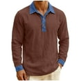 thumbnail image 1 of DAFPZW Long Sleeve Casual Denim Shirt for Men Cotton Linen Patchwork Collared Button-Down Top Unique Distressed Shirts, 1 of 6