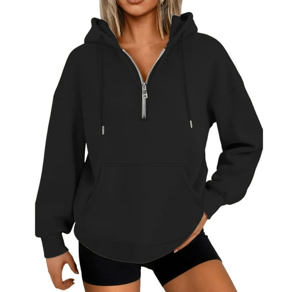 DAFPZW Long Sleeve Half Zip Hoodies for Women Oversized Pullover Sweatshirts with Front Pockets Trends Outfits