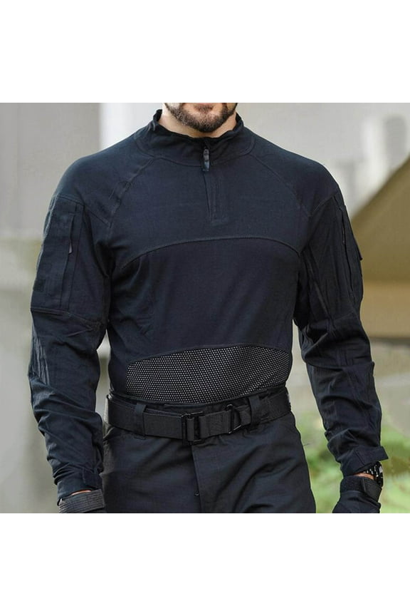 Long Sleeve Military Shirt for Men Slim Fit Airsoft Combat Shirts Cargo Tactical Work Utility Shirts