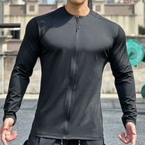 DAFPZW Long Sleeve Shirts for Men Workout Full Zip Lightweight Cooling Shirt Jacket Quick Dry Athletic Running Gym Gear
