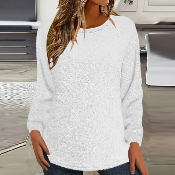 DAFPZW Long Sleeve Tops for Women Flannel Crewneck Plus Size Shirts Cute Blouses Dressy Tunic Tops