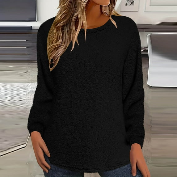 DAFPZW Long Sleeve Tops for Women Flannel Crewneck Plus Size Shirts Cute Blouses Dressy Tunic Tops
