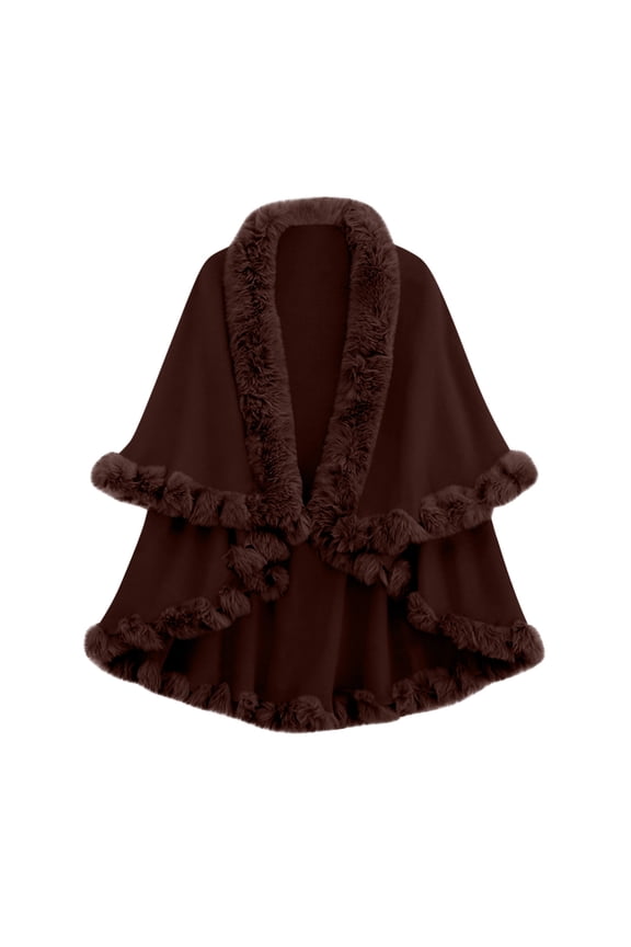 Medieval Women's Poncho Cloak Renaissance Double-Layered Faux Fur Cape Coat with Faux Rabbit Fur Collar